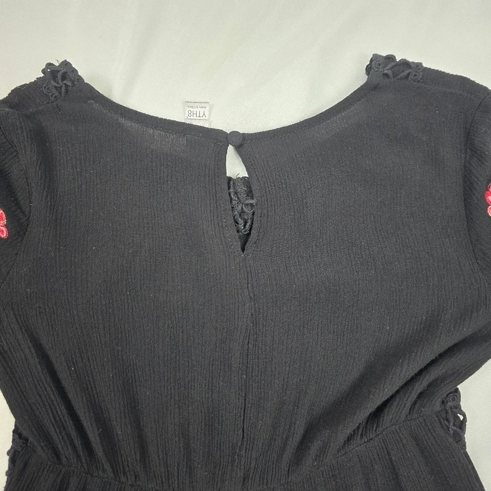 Francesca's Franki Sweetheart Black Floral Embroidered Babydoll Dress Girls YTH8